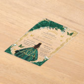 Quinceañera Emerald Groen Bloemen Prinses Goud Acryl Uitnodigingen (Laagn)