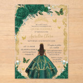 Quinceañera Emerald Groen Bloemen Prinses Goud Acryl Uitnodigingen (Voorkant)