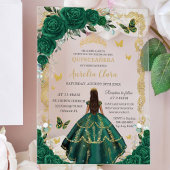 Quinceañera Emerald Groen Bloemen Prinses Goud Acryl Uitnodigingen