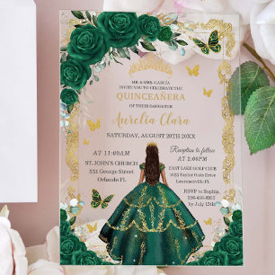 Quinceañera Emerald Groen Bloemen Prinses Goud Acryl Uitnodigingen