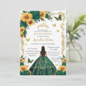 Quinceañera Emerald Groen Bloemen Zonnebloemen Gou Kaart (Staand voorkant)