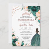 Quinceañera Emerald Groen Blush Bloemen Roos Goud Kaart (Voorkant)