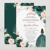 Quinceañera Emerald Groen Blush Bloemen Roos Goud Kaart (Voorkant / Achterkant)