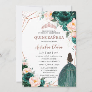 Quinceañera Emerald Groen Blush Bloemen Roos Goud Kaart