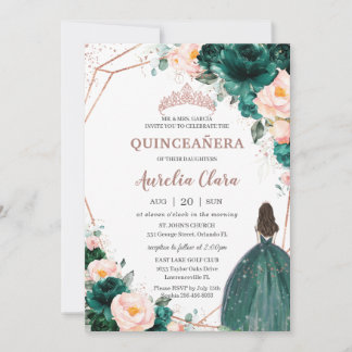 Quinceañera Emerald Groen Blush Bloemen Roos Goud Kaart