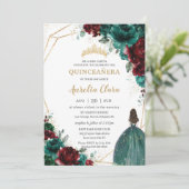 Quinceañera Emerald Groen Bourgondië Bloemen Goud Kaart (Staand voorkant)