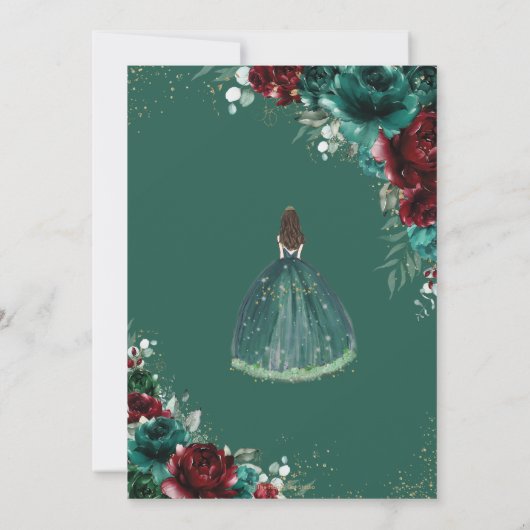 Quinceañera Emerald Groen Bourgondië Bloemen Goud Kaart (Achterkant)