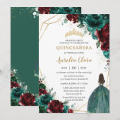 Quinceañera Emerald Groen Bourgondië Bloemen Goud Kaart (Voorkant / Achterkant)