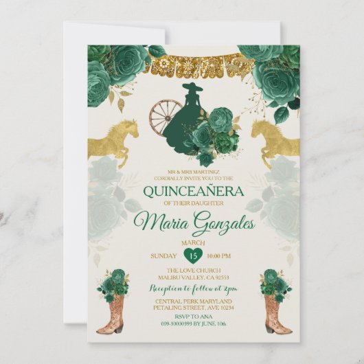 Quinceañera Emerald Groen Mexicaans 16e vlinder Kaart (Voorkant)