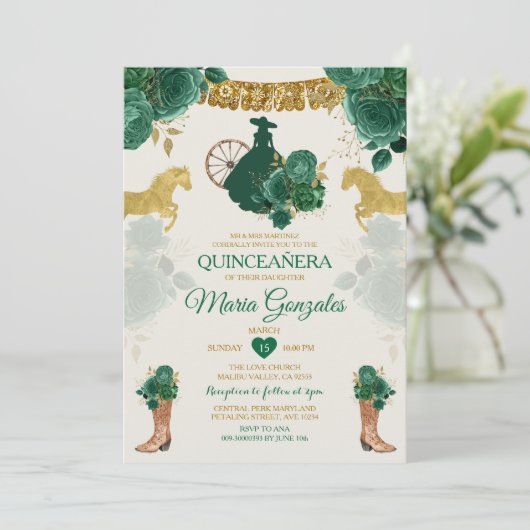 Quinceañera Emerald Groen Mexicaans 16e vlinder Kaart (Staand voorkant)