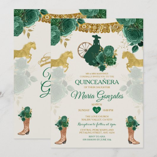 Quinceañera Emerald Groen Mexicaans 16e vlinder Kaart (Voorkant / Achterkant)