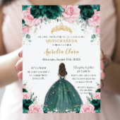 Quinceañera Emerald Groen Roze Bloemen Prinses Kaart