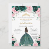 Quinceañera Emerald Groen Roze Bloemen Prinses Kaart (Voorkant)