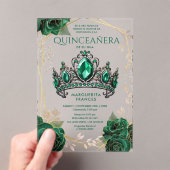 Quinceañera Emerald Groen Tiara Bloemen Spaans Acryl Uitnodigingen (Insitu (Draagbaar))