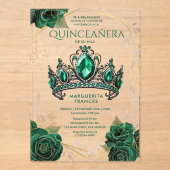Quinceañera Emerald Groen Tiara Bloemen Spaans Acryl Uitnodigingen (Voorkant)