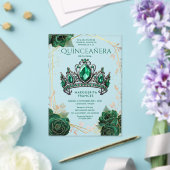Quinceañera Emerald Groen Tiara Bloemen Spaans Acryl Uitnodigingen (Insitu (Huwelijk))