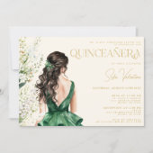 Quinceañera Emerald Groene Jurk Bloemen Brunette Kaart (Voorkant)
