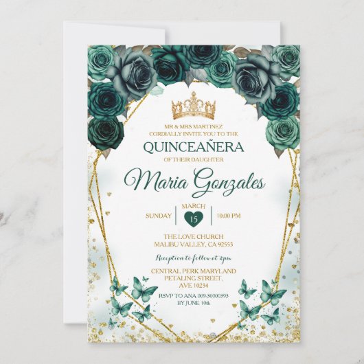 Quinceañera Emerald Groene Mexicaanse Vlinder Kaart (Voorkant)
