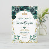 Quinceañera Emerald Groene Mexicaanse Vlinder Kaart (Staand voorkant)