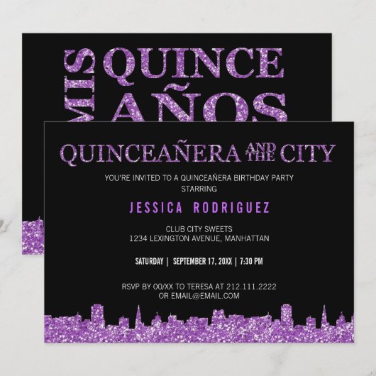 QUINCEAÑERA EN DE STAD Mis Quince Birthday Party Kaart (Voorkant / Achterkant)