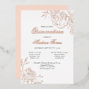 Quinceanera en Mass Elegant Botanical Roos Gold Folie Uitnodiging