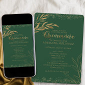Quinceanera en Mass Elegant Green en Gold Leaf Kaart