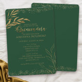 Quinceanera en Mass Elegant Green en Gold Leaf Kaart
