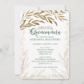 Quinceanera en Mass Elegant Green en Gold Leaves Kaart (Voorkant)