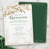 Quinceanera en Mass Elegant Green en Gold Leaves Kaart
