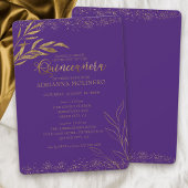 Quinceanera en Mass Elegant Paars en Gold Leaf Kaart