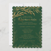 Quinceanera en Mass Emerald Green en Gold Leaves Kaart (Voorkant)