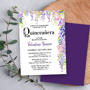 Quinceanera en Mass Paarse Floral Wisteria Kaart