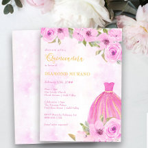 Quinceanera en Mass Pink en Gold Floral Princess