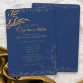 Quinceanera en Mass Royal Blue en Gold Leaf Kaart