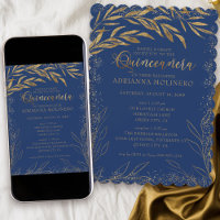 Quinceanera en Mass Royal Blue en Gold Leaves