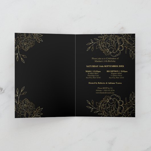 Quinceanera en Mass Zwart en Gouden Bloemen (Binnen)