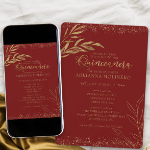 Quinceanera en Mis Rood en Goud blad Kaart