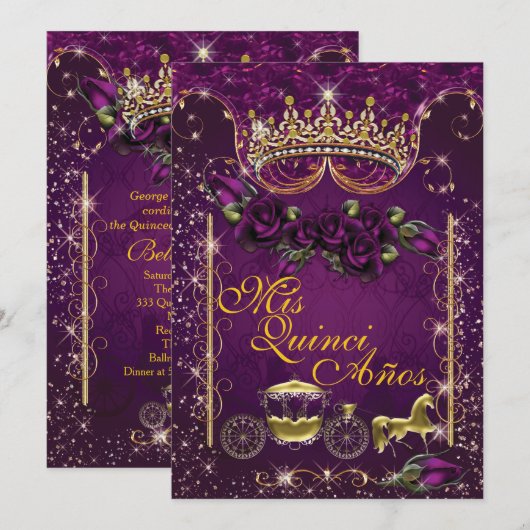 Quinceañera en Sweet 16 Feest Uitnodigingen (Voorkant / Achterkant)