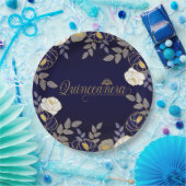 Quinceanera en Tiara Botanical in blauw en goud Papieren Bordje (Feest)