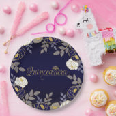 Quinceanera en Tiara Botanical in blauw en goud Papieren Bordje (Feest)