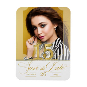 Quinceanera English Save the Date in Gold Magneet