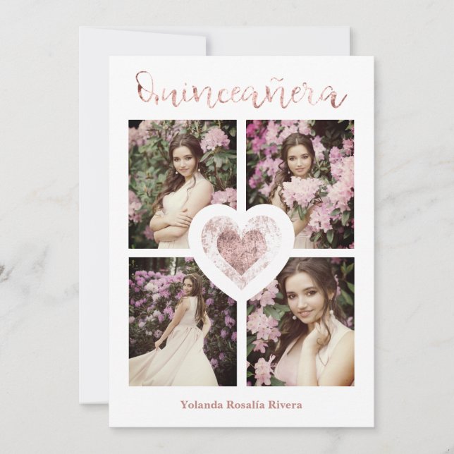 Quinceañera Español Tendencia Oro Rosa 4 Fotos (Voorkant)