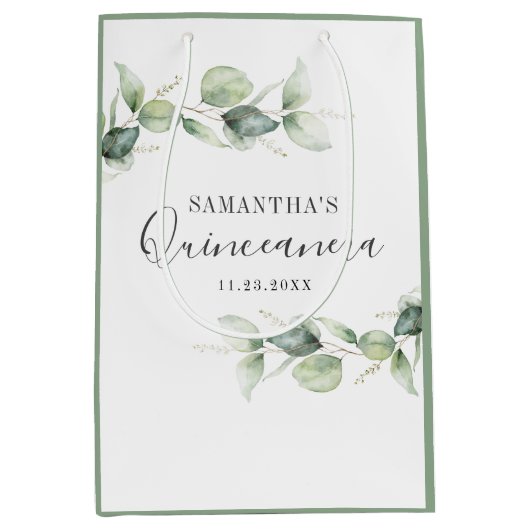 Quinceanera Eucalyptus 15e verjaardag Medium Cadeauzakje (Voorkant)