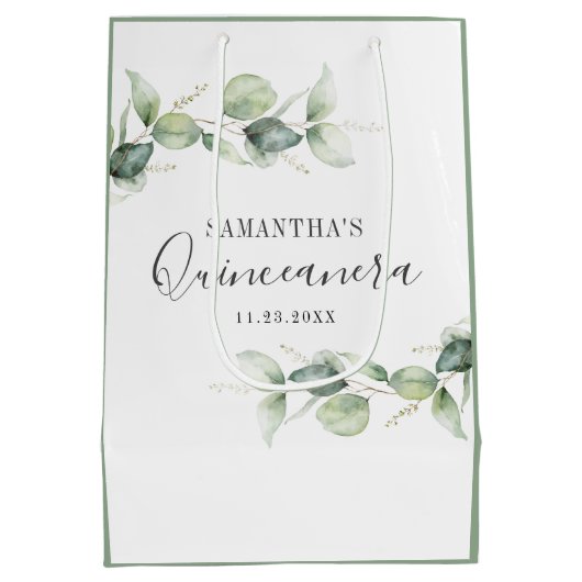 Quinceanera Eucalyptus 15e verjaardag Medium Cadeauzakje (Achterkant)