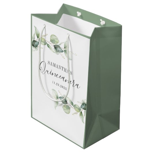 Quinceanera Eucalyptus 15e verjaardag Medium Cadeauzakje (Achterkant Gekanteld)