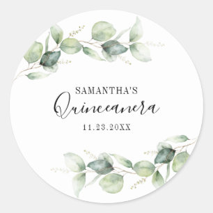 Quinceanera Eucalyptus 15th Birthday Greenery Ronde Sticker