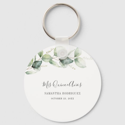 Quinceanera Eucalyptus 15th Birthday Keepslag Sleutelhanger (Voorkant)