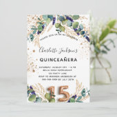 Quinceanera eucalyptus glitter elegant kaart (Staand voorkant)