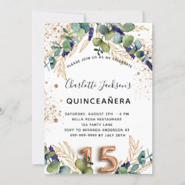 Quinceanera eucalyptus glitter elegant kaart