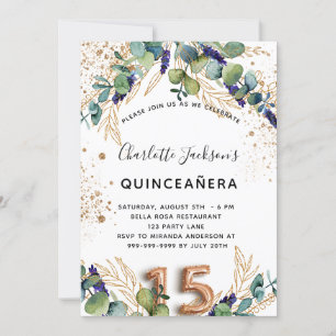 Quinceanera eucalyptus glitter elegant kaart